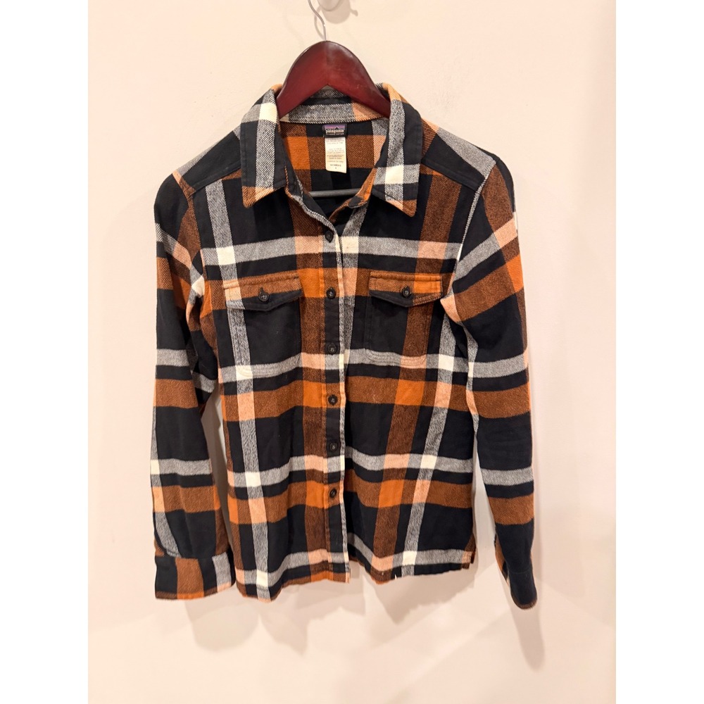 Patagonia Womens Organic Cotton Plaid Flannel Shirt Orange Black Size 4